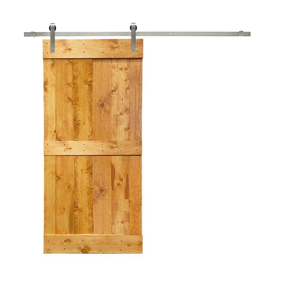 Solid Colonial Maple Stained Pine Wood Interior Sliding Barn Door with Hardware Kit L106579