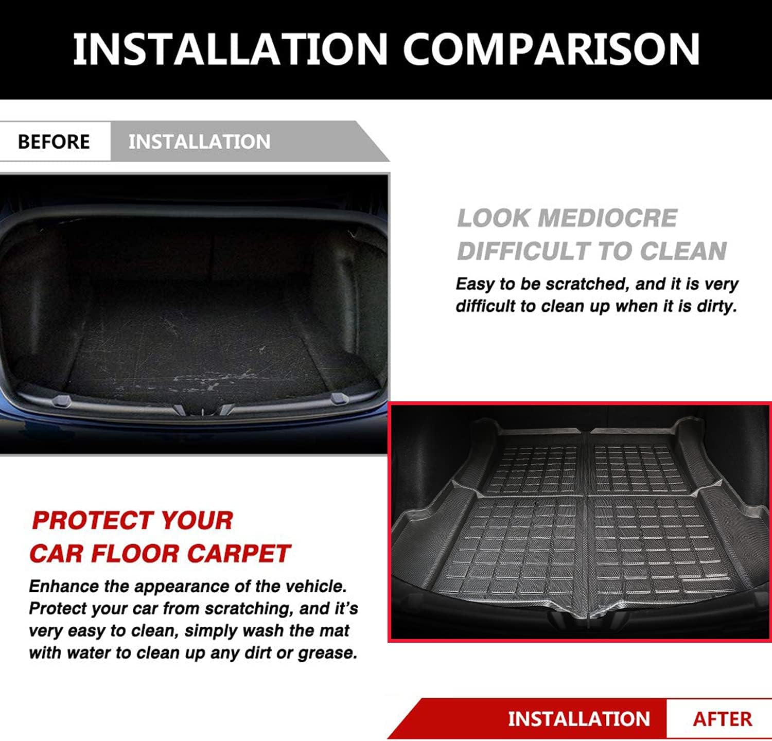 3D Rear Cargo Liner Trunk TPE Waterproof Mat Pack of 2 P834