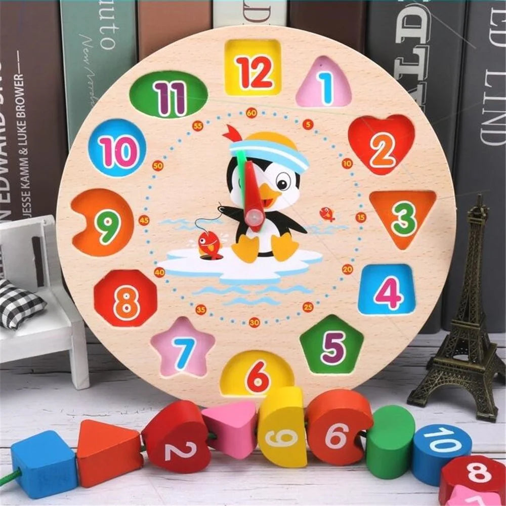 Wooden Shape Color Sorting Clock Toy Number Blocks Puzzle Stacking Sorter Jigsaw L509161