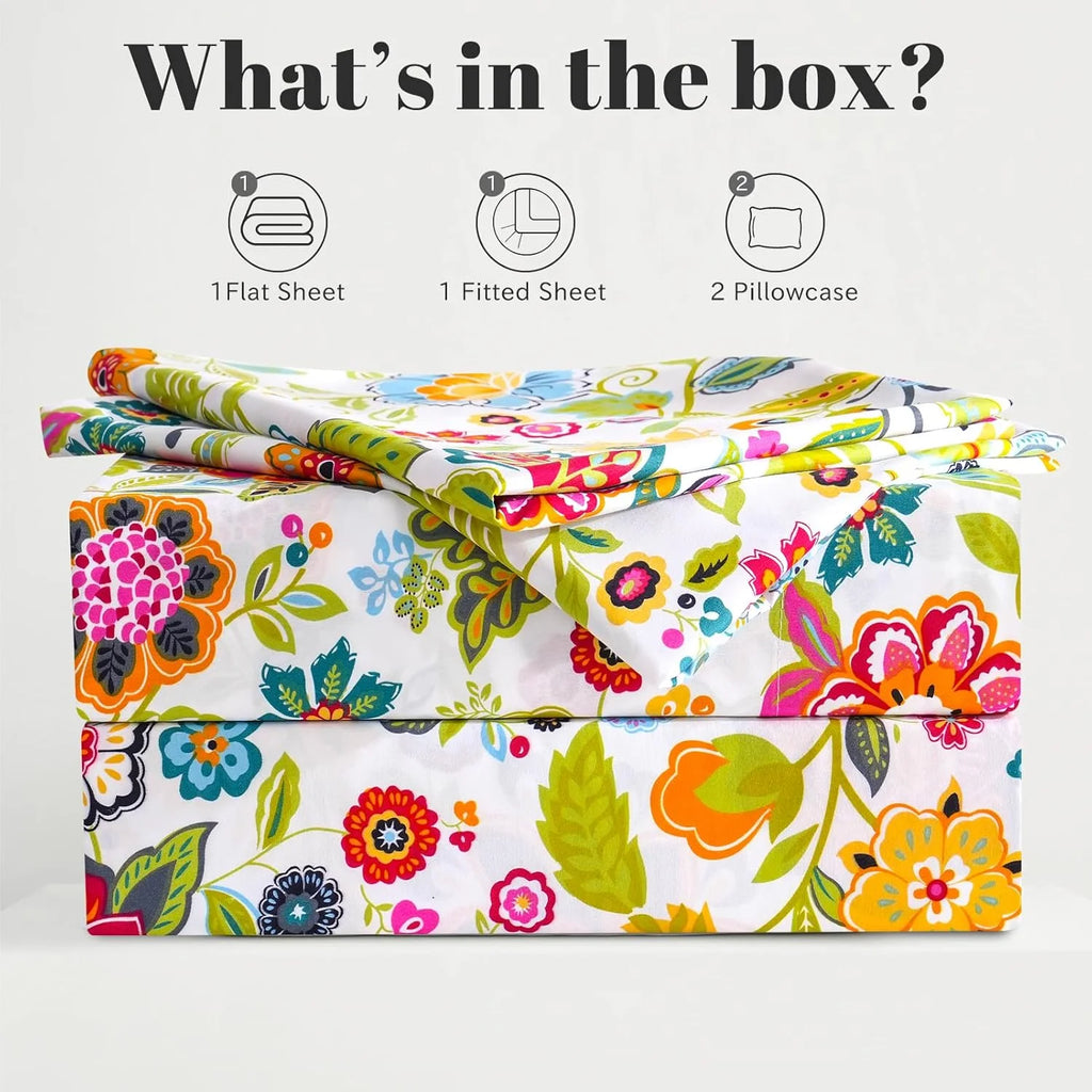 4 Piece Full Size Microfiber Sheet Set with Floral Design P249
