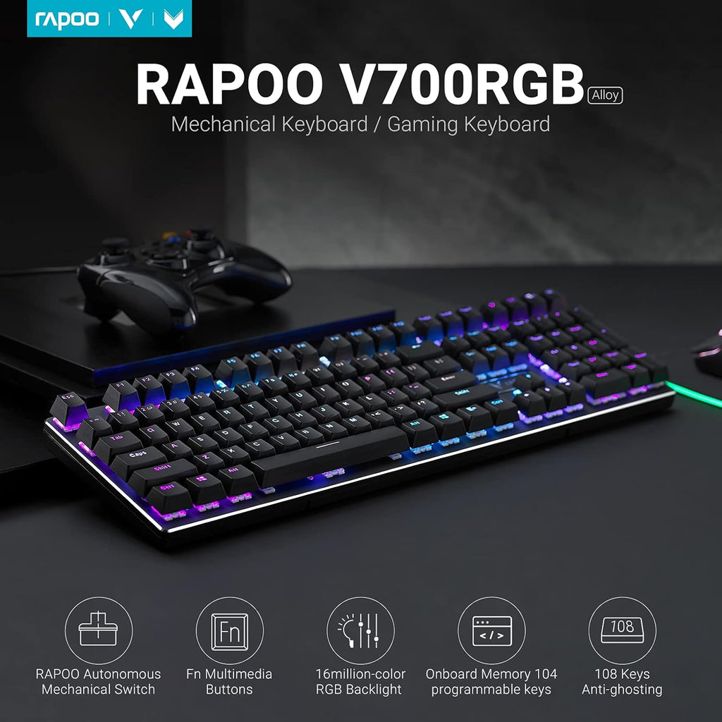 V700RGB LED Alloy Backlit Wired Mechanical Gaming Keyboard with Blue Switches, Braided Fiber Cable, Pack of 2 Y35436