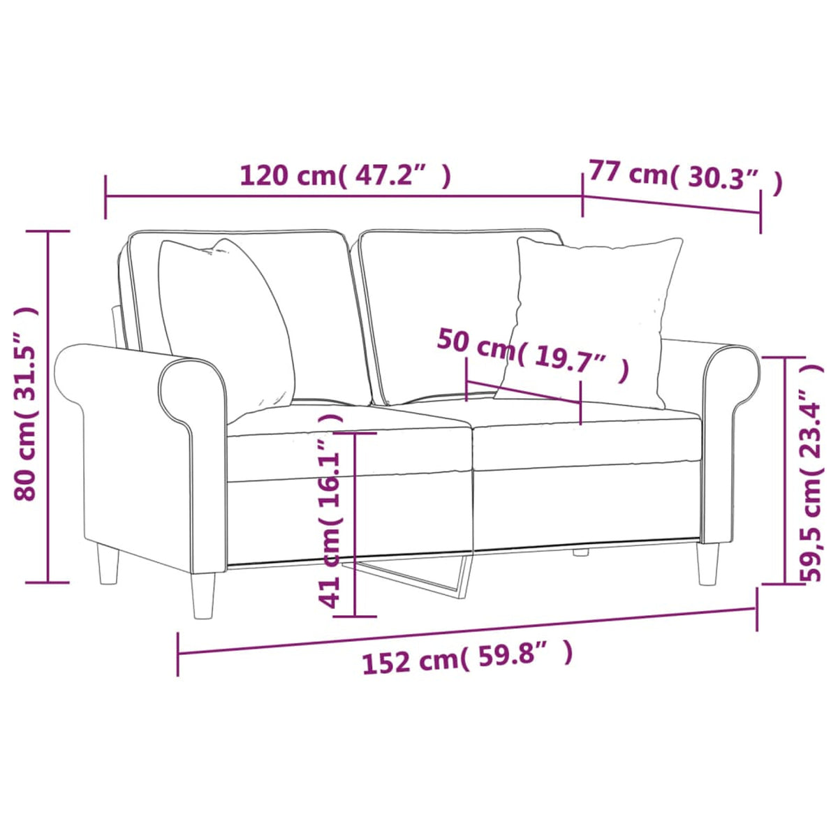 Gray 47.2" Fabric 2-Seater Sofa Q36477