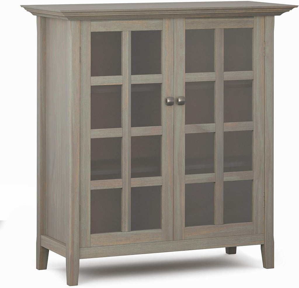 Solid Wood 39 inch Wide Storage Cabinet in Black with 2 Tempered Glass Doors and 4 Adjustable Shelves Z464