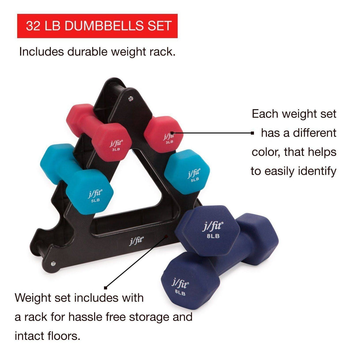 Dumbbell Set with Durable Rack, Double Neoprene Coated D405398