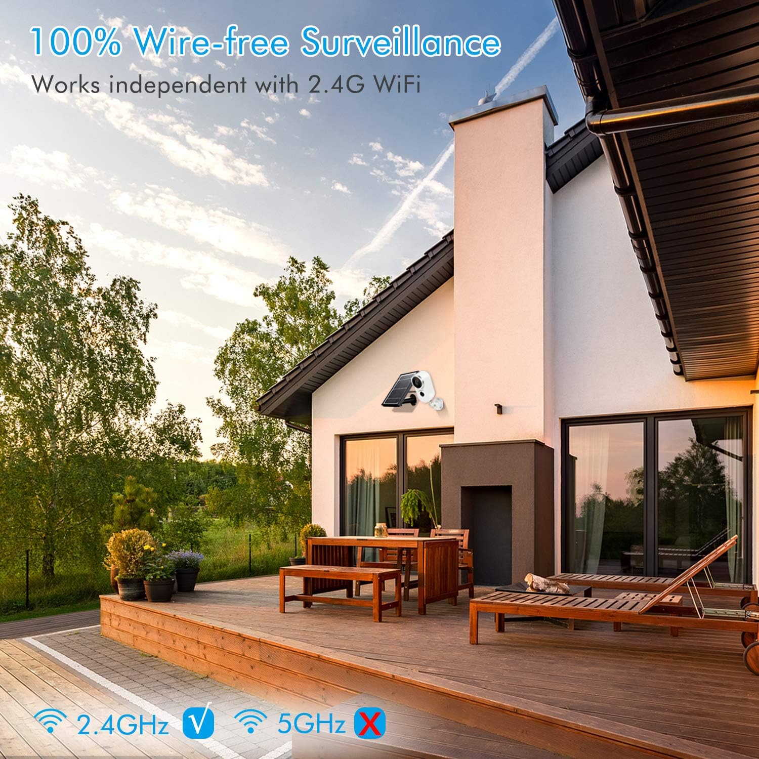 Outdoor Solar Security Camera Wireless 1080P Rechargeable Battery Powered WiFi Camera 2 Way Audio HD Video Wirefree IP Camera Motion Alarm Home Surveillance Camera System X86148