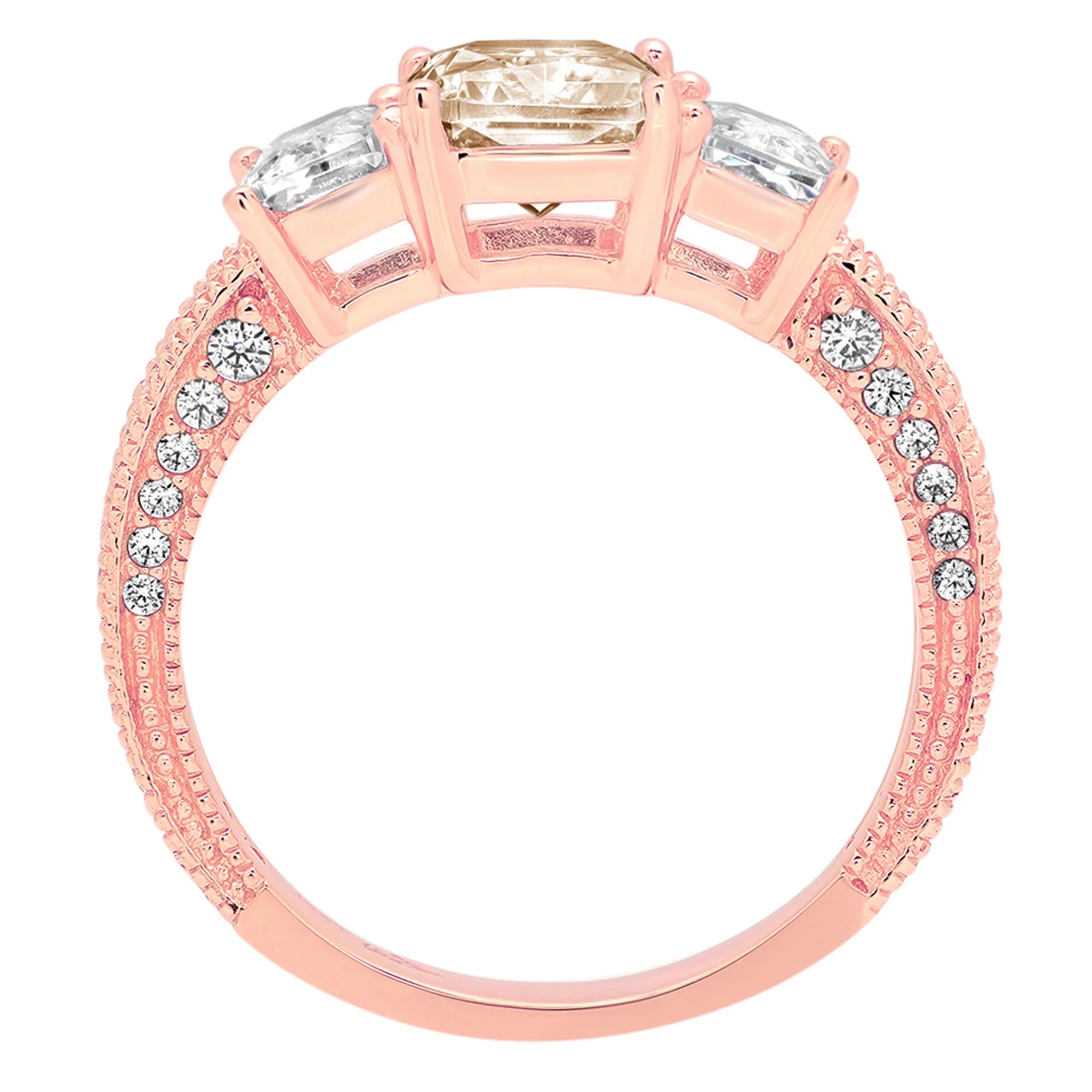 3.61ct emerald cut champagne simulated diamond 18k rose gold 3 stone ring size 7.75 N6391