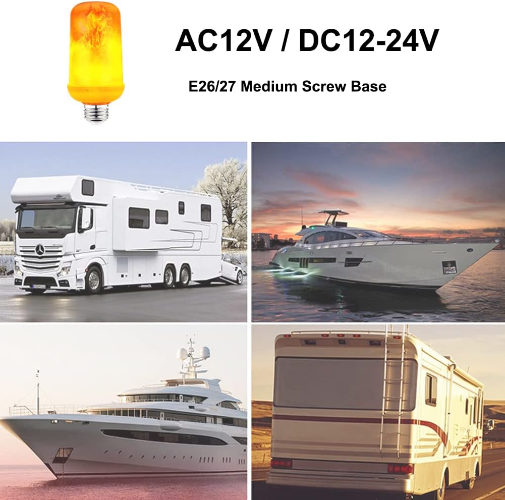 4-Pack E26 LED Flame Effect Light Bulb AC/DC12V / 24V DC Z58254
