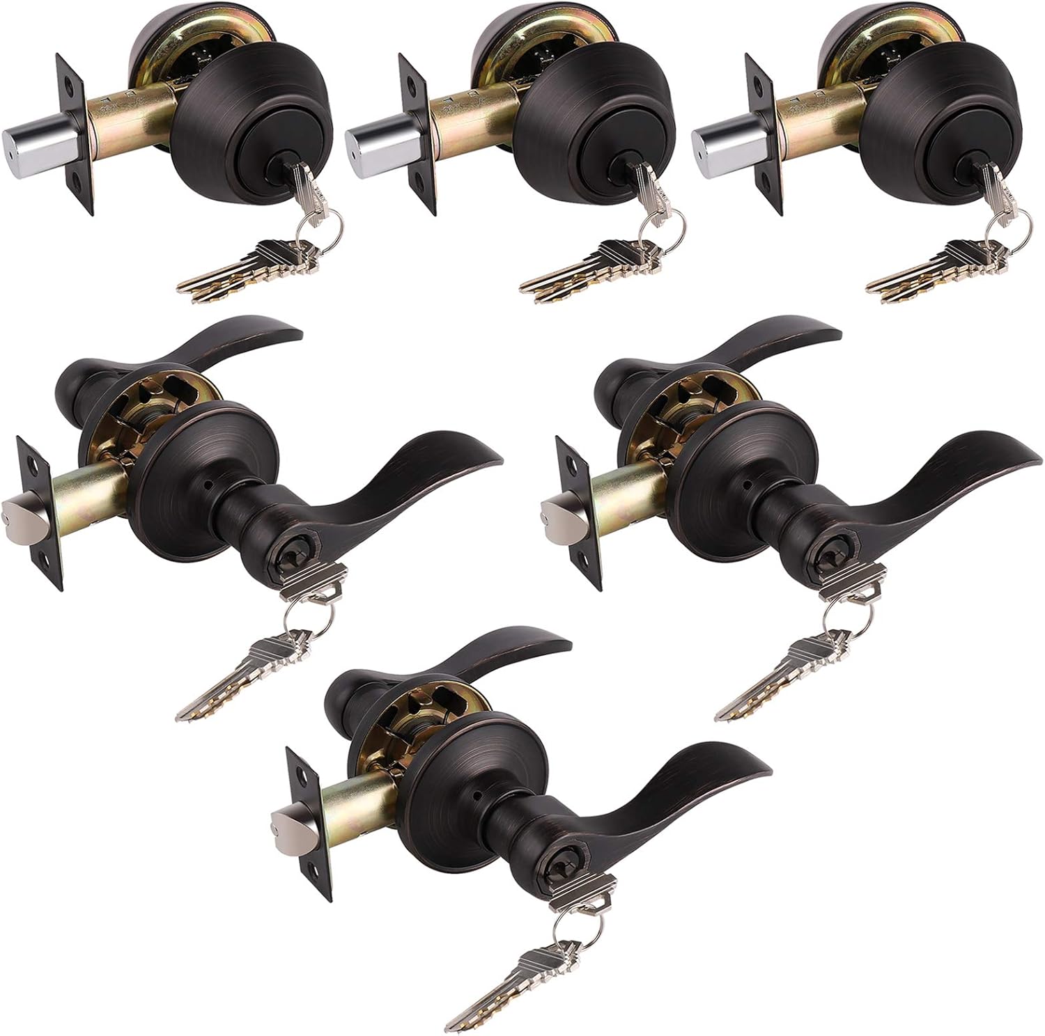 Satin Nickel Double Cylinder Deadbolt Combo Locksets, 5 Pack Z4298