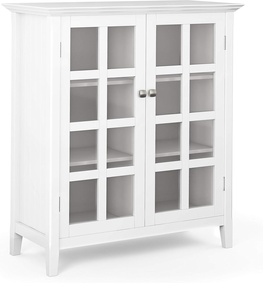 Solid Wood 39 inch Wide Storage Cabinet in Black with 2 Tempered Glass Doors and 4 Adjustable Shelves Z464