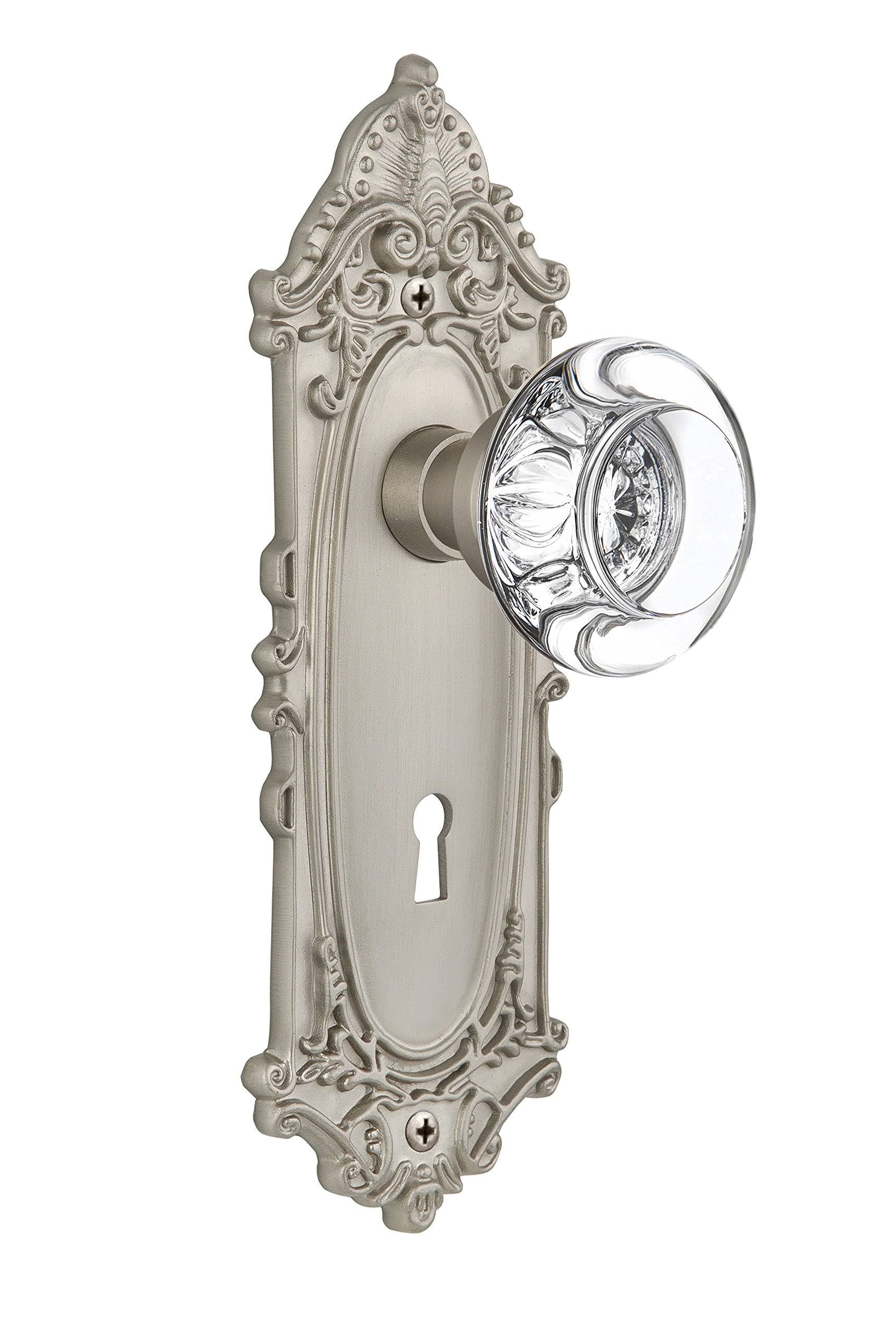 Victorian Round Crystal Glass Door Knob, Satin Nickel U687193
