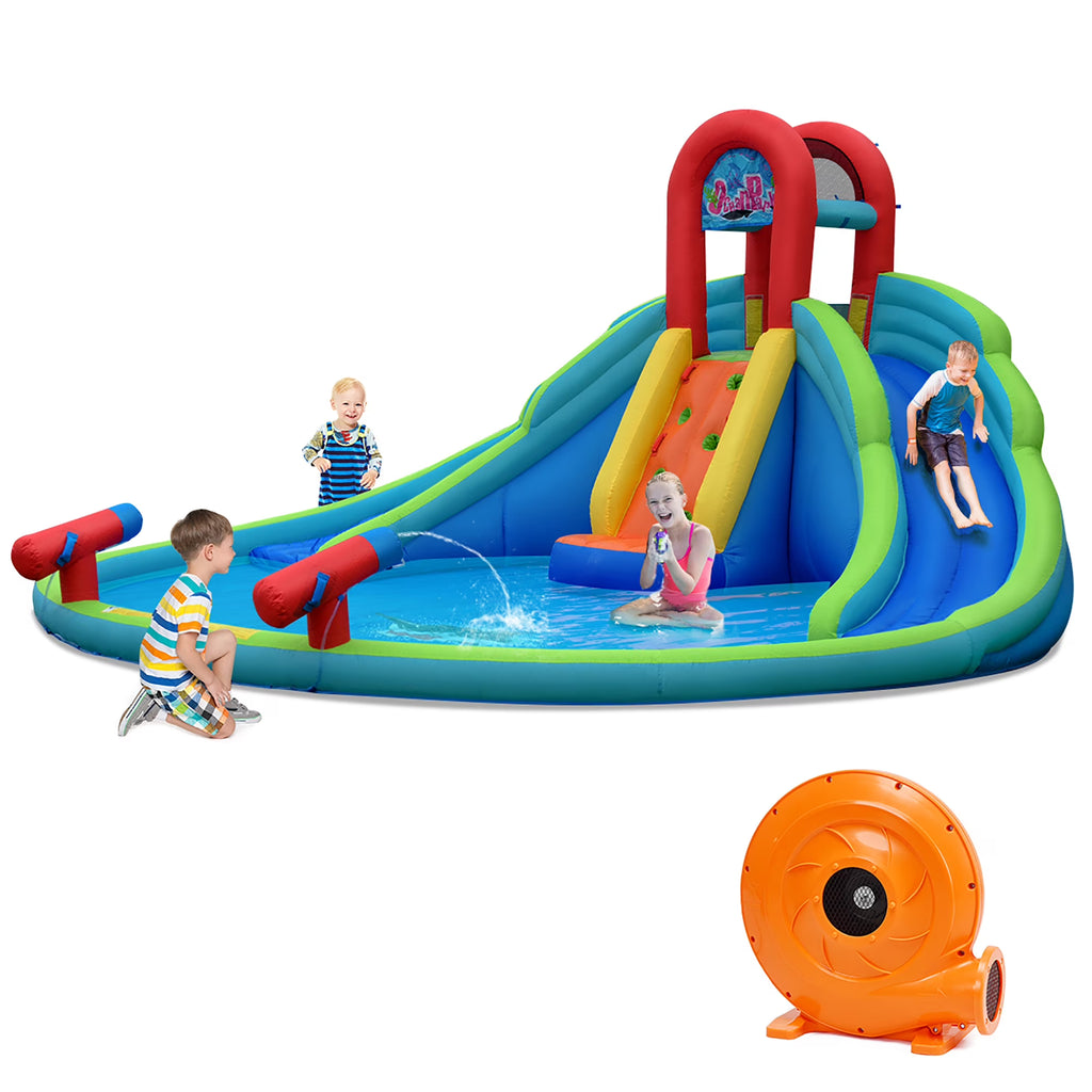 Inflatable Bounce House Water Splash Pool Dual Slide Climbing Wall H290