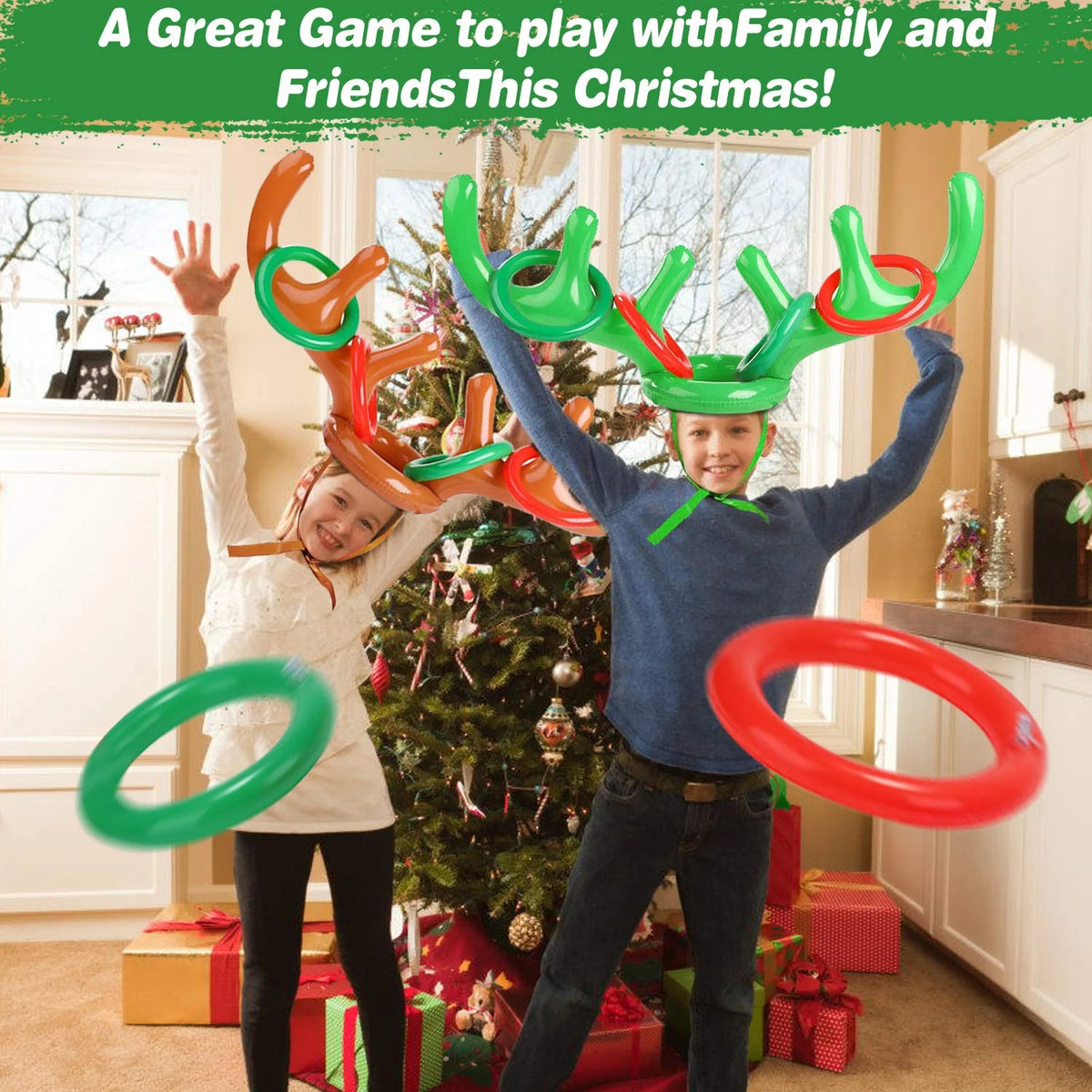 2 Pack Inflatable Reindeer Antler Ring Toss Game with 8 Rings, 2 Antlers O7403
