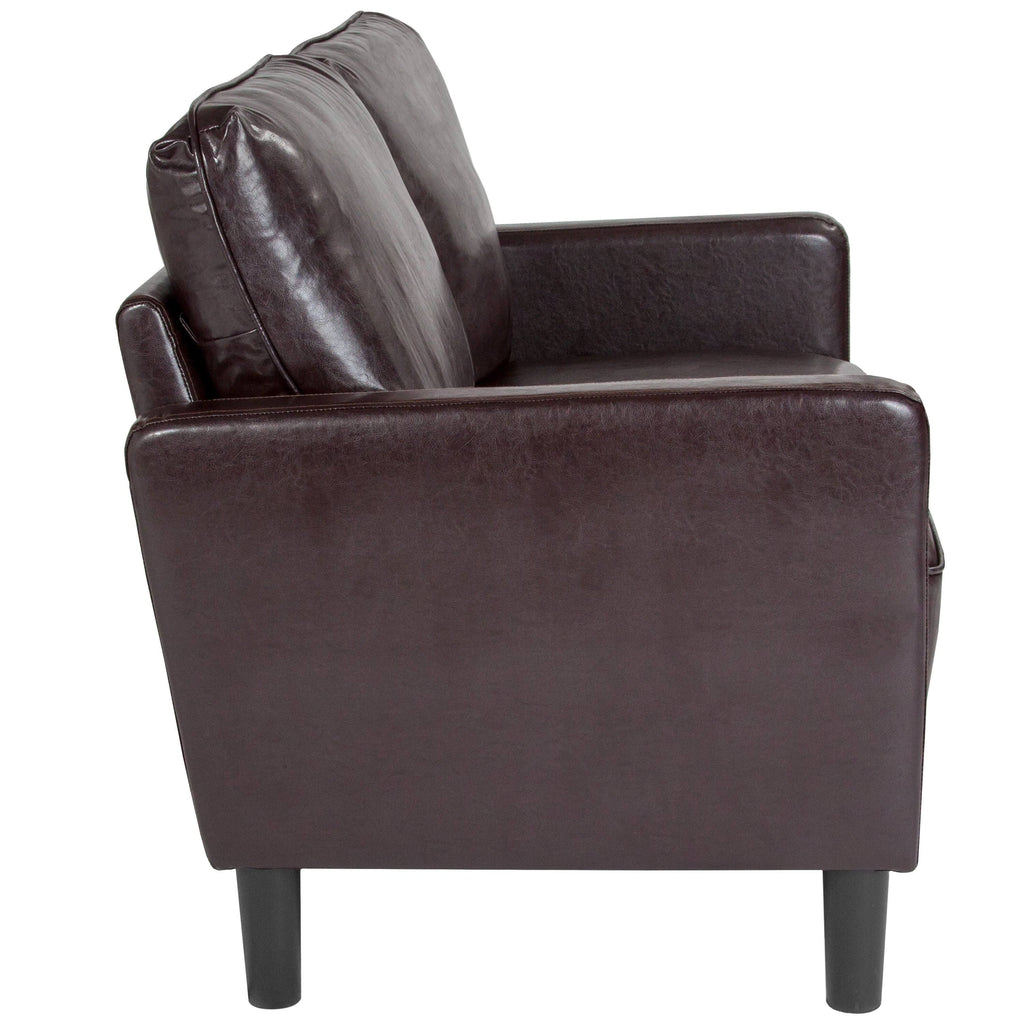Brown Leather Straight Arm Loveseat A815738