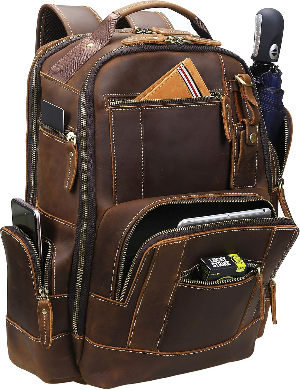 Men's Full Grain Leather Laptop Backpack D697283