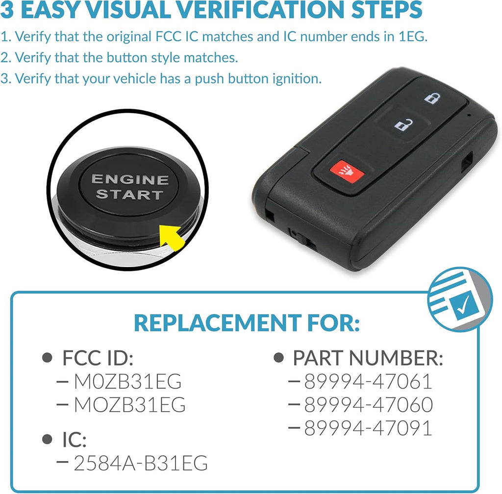 Keyless2Go Replacement 3 Button Proximity Remote Smart Key Toyota B4188