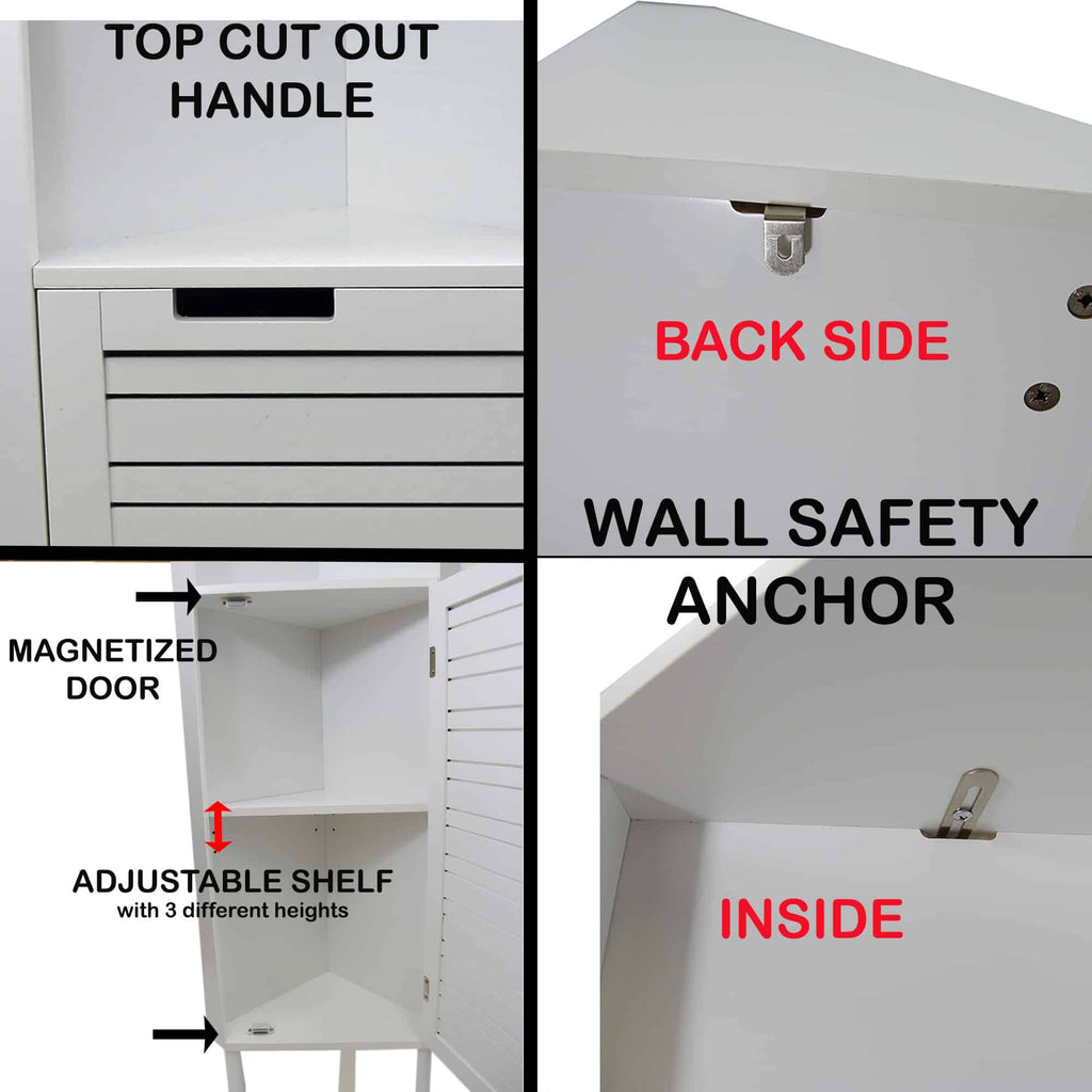 White Louver Door Bathroom Corner Cabinet Z5874
