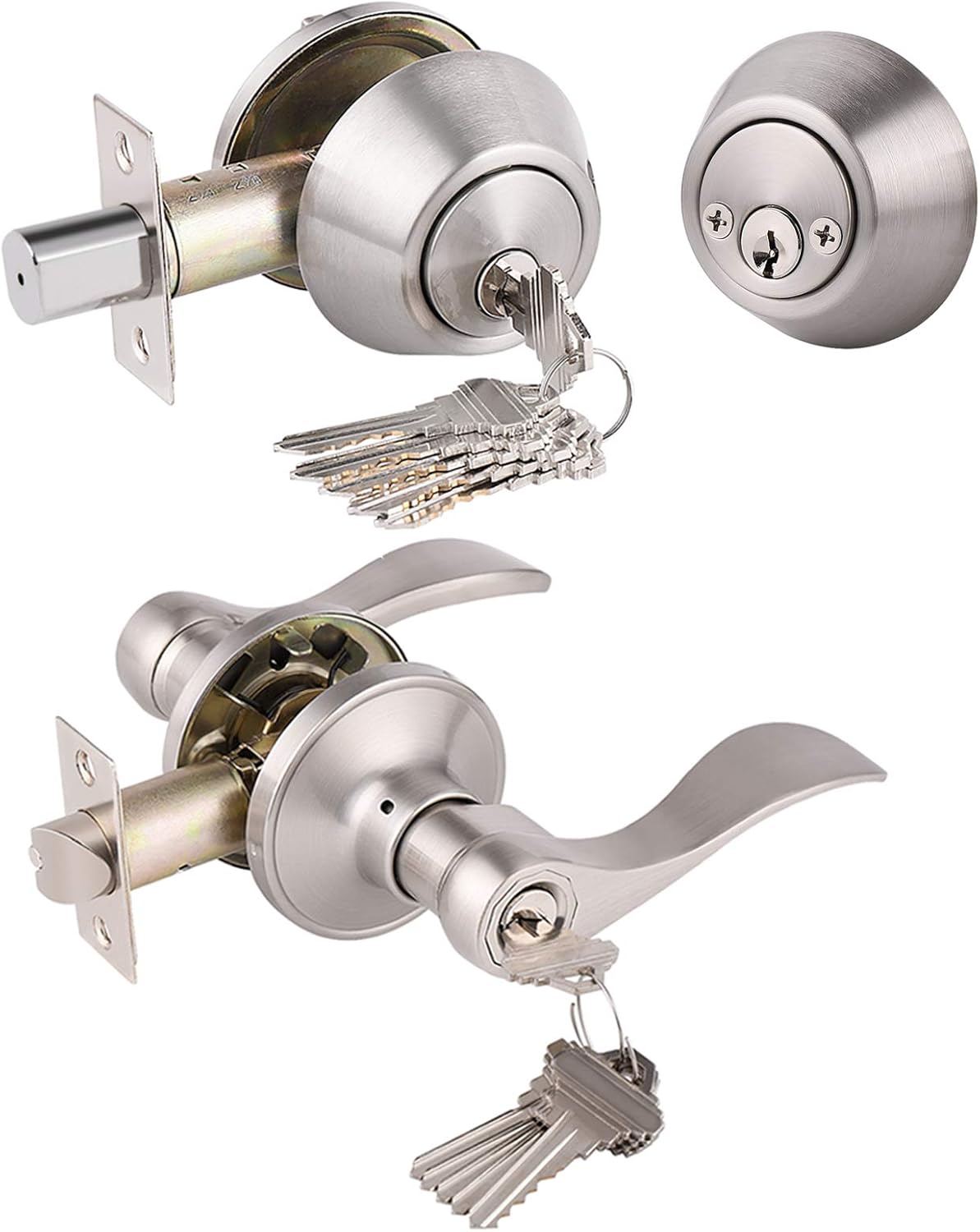 Satin Nickel Double Cylinder Deadbolt Combo Locksets, 5 Pack Z4298