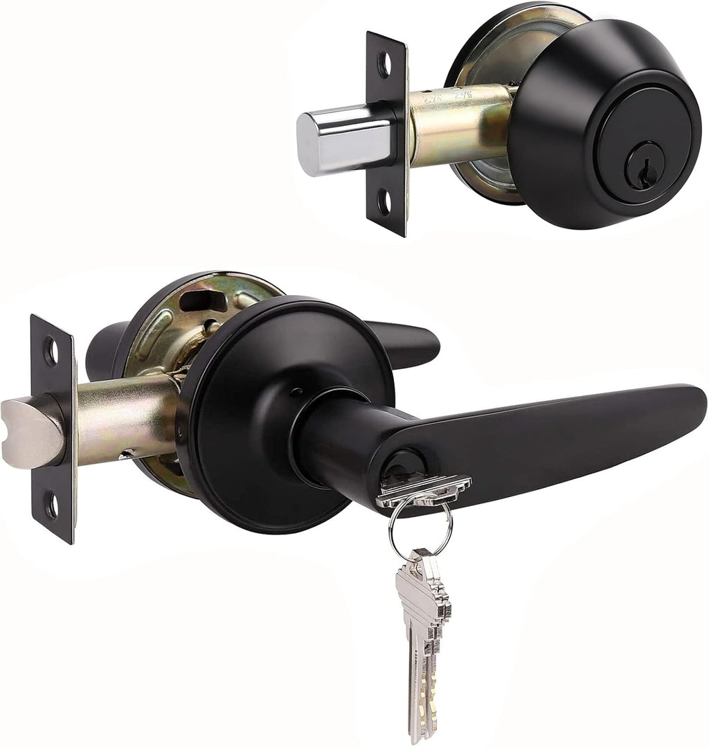2 Pack Keyed Entry Door Lever and Single Cylinder Deadbolt Combination Set in Satin Nickel Finish H67712