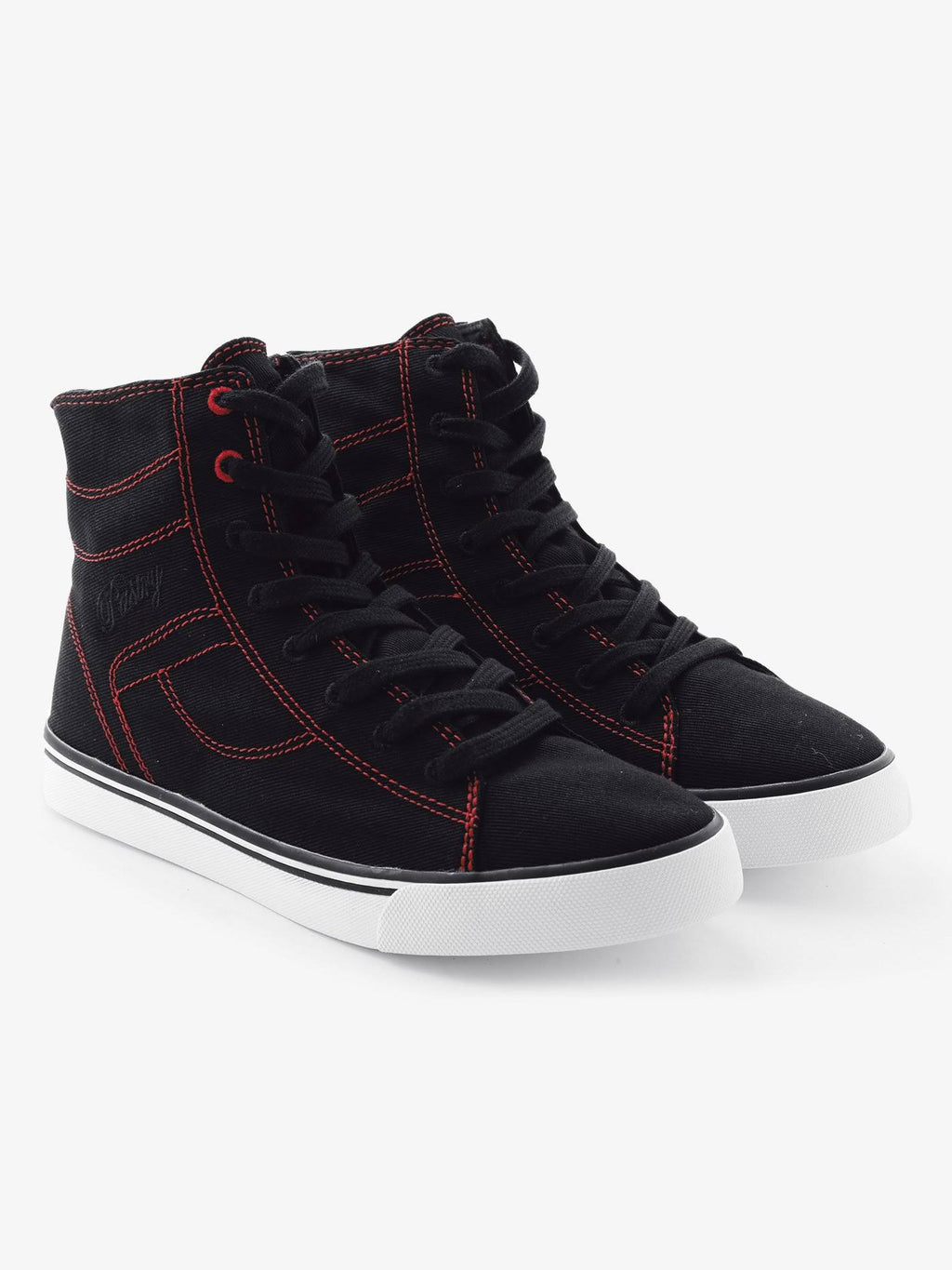 Black / Red Stretch Canvas High Tops V740