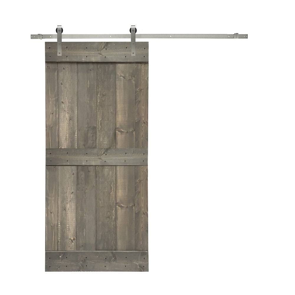 Solid Colonial Maple Stained Pine Wood Interior Sliding Barn Door with Hardware Kit L106579