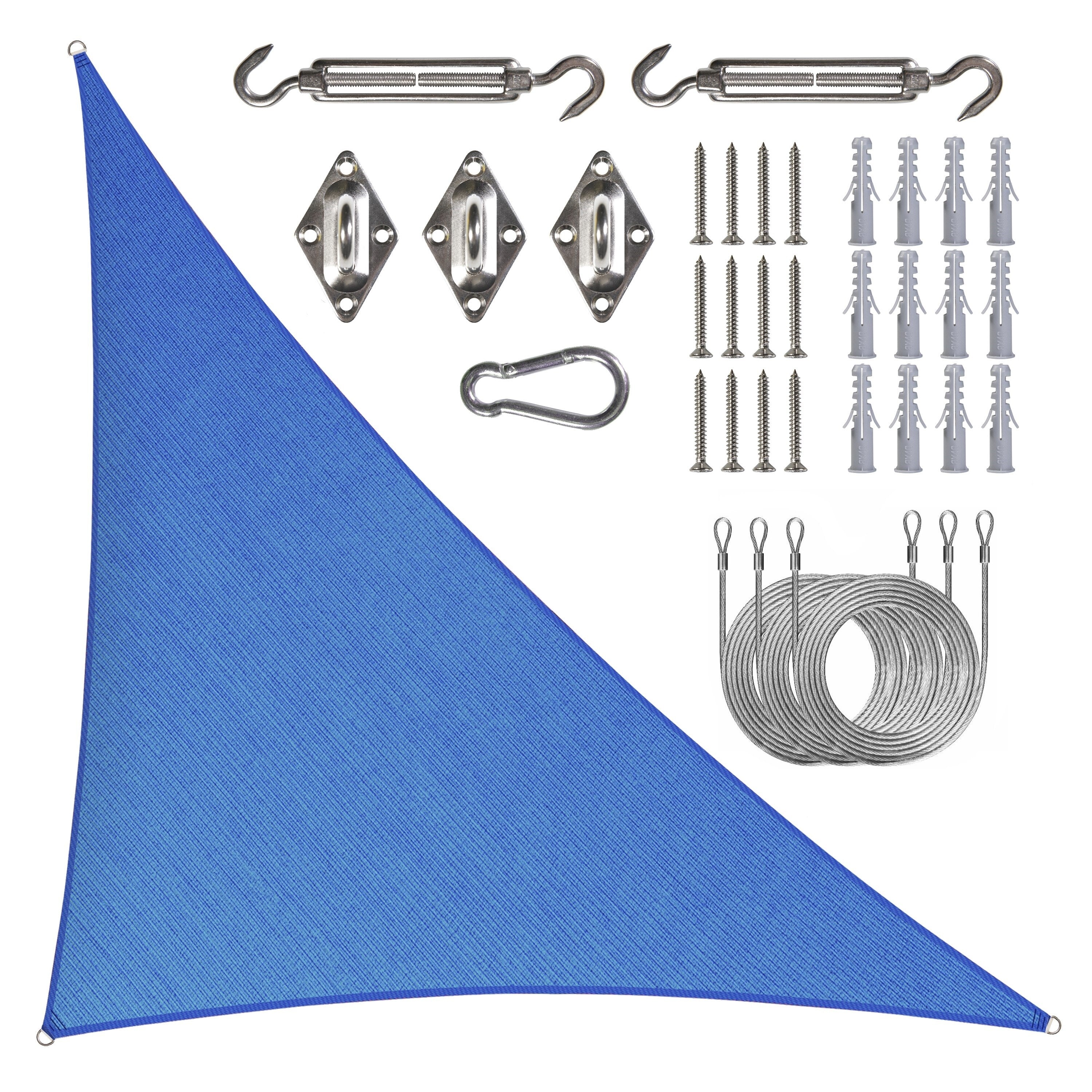 Blue Right Triangle Sun Shade Sail with Hardware Kit HDPE Mesh Fabric Canopy B591517