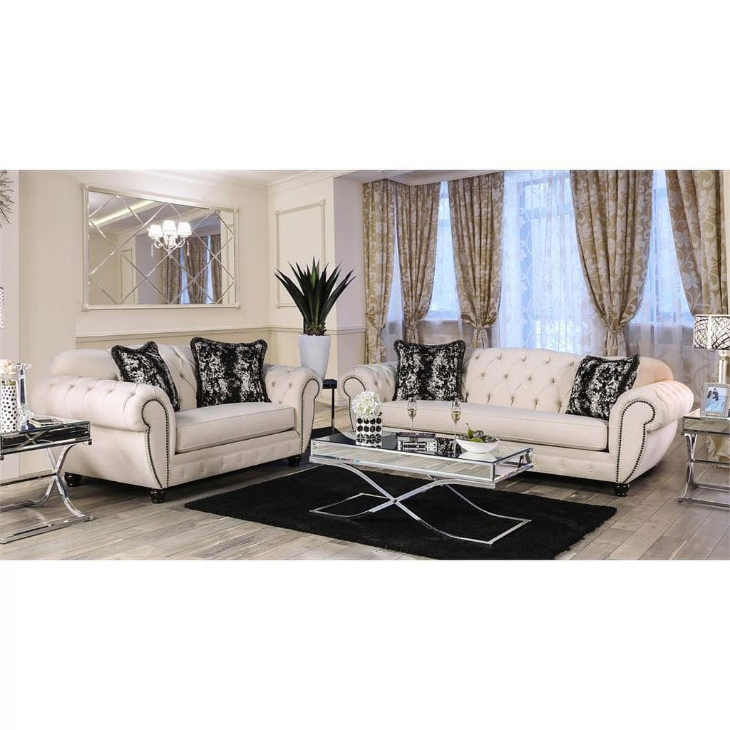 Beige Fabric 2-Piece Sofa Set A1096