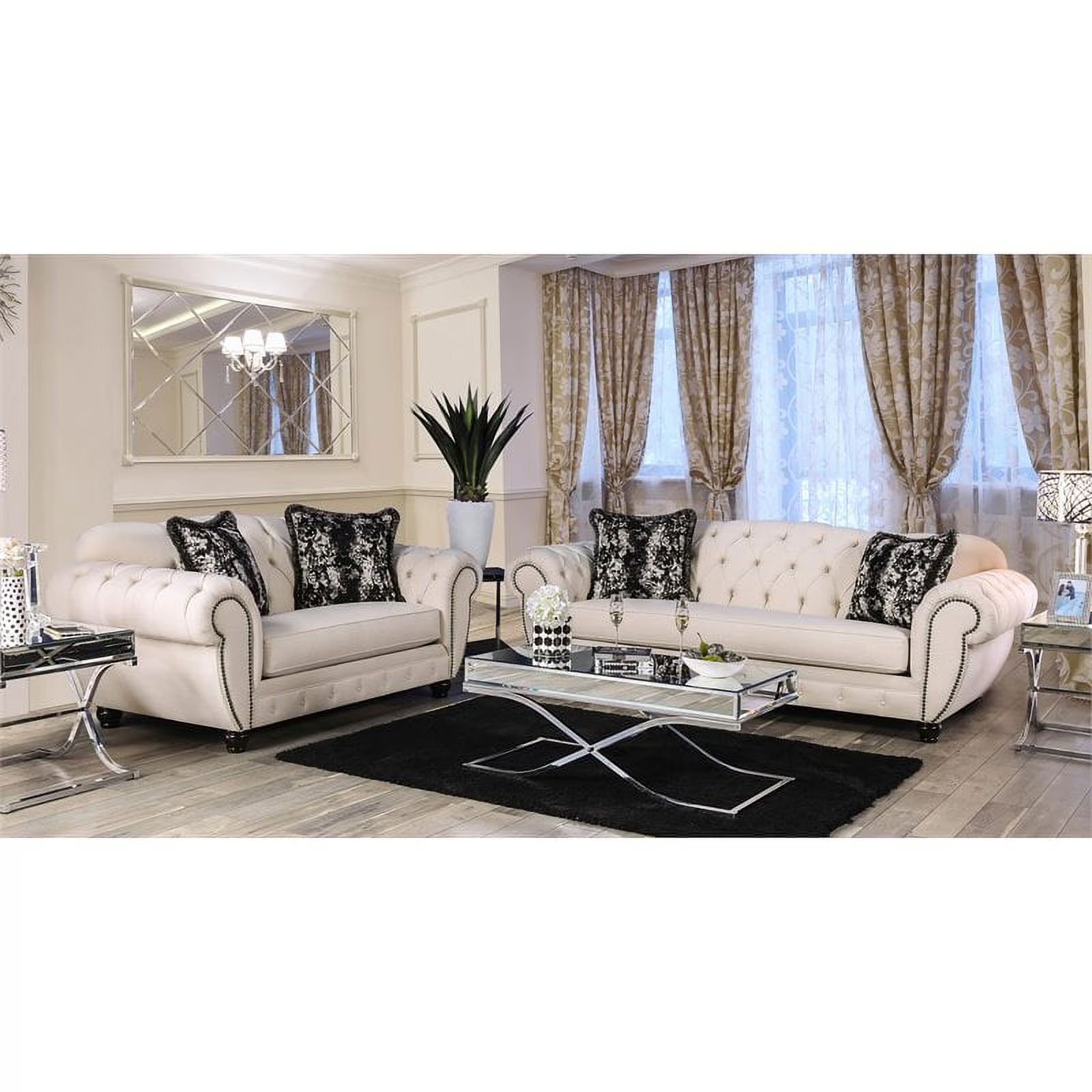 Beige Fabric 2-Piece Sofa Set A1096