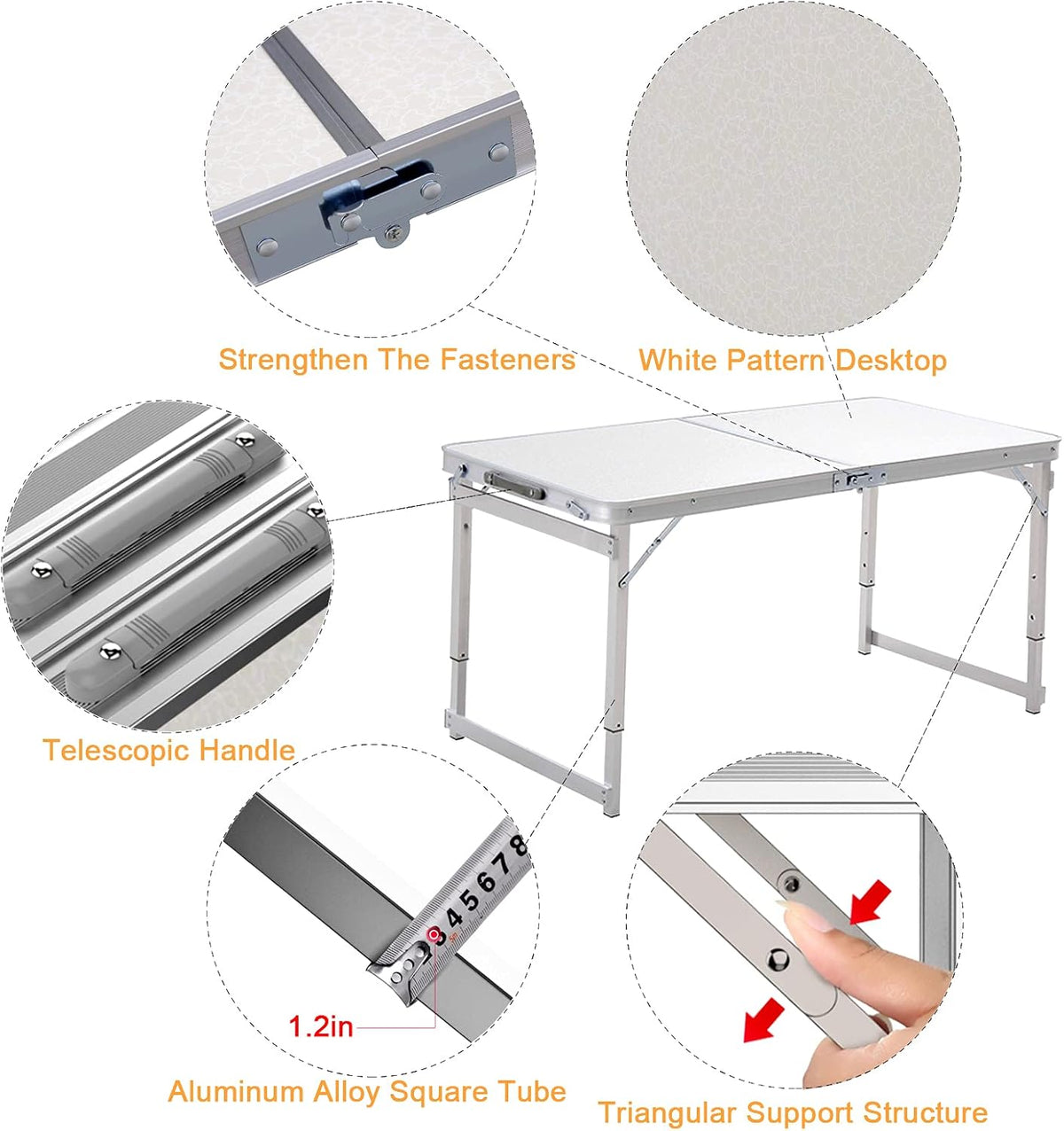 White 4 Foot Adjustable Height Folding Aluminum Camping Table with Stools W874757