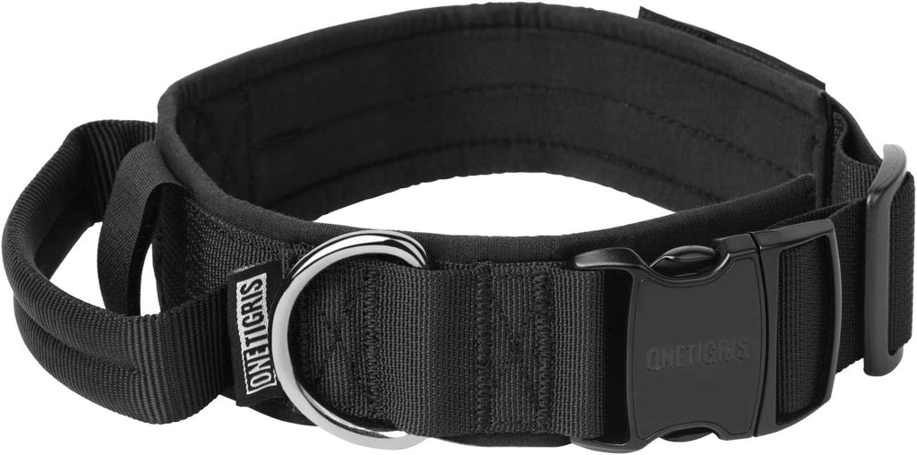Black Heavy Duty Metal Buckle Tactical Dog Collar with Handle Q83449