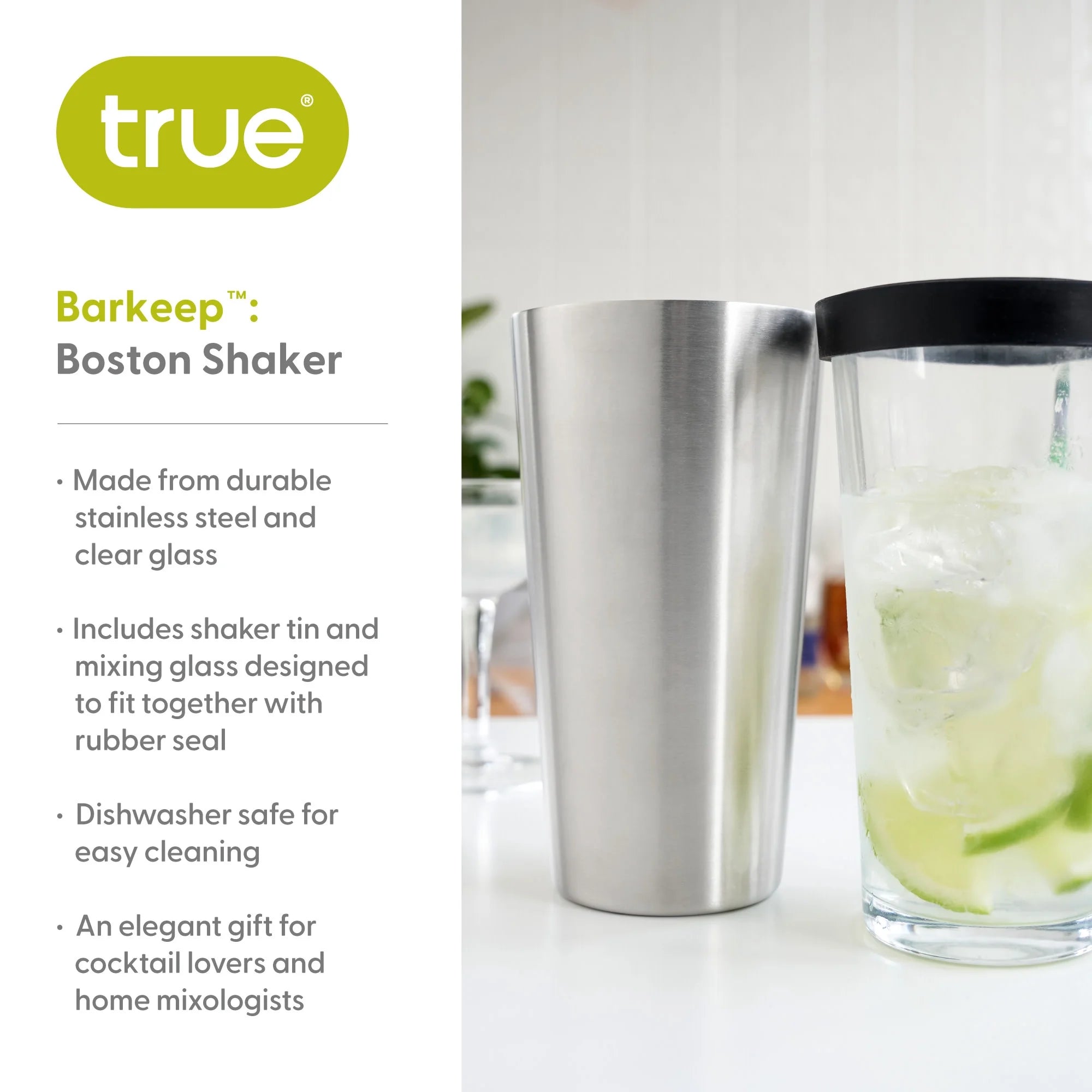 Boston Shaker, Stainless Steel Cocktail Tin & Mixing Glass with Rubber Seal, 28 Oz and 16 Oz, Set of 2 J80329