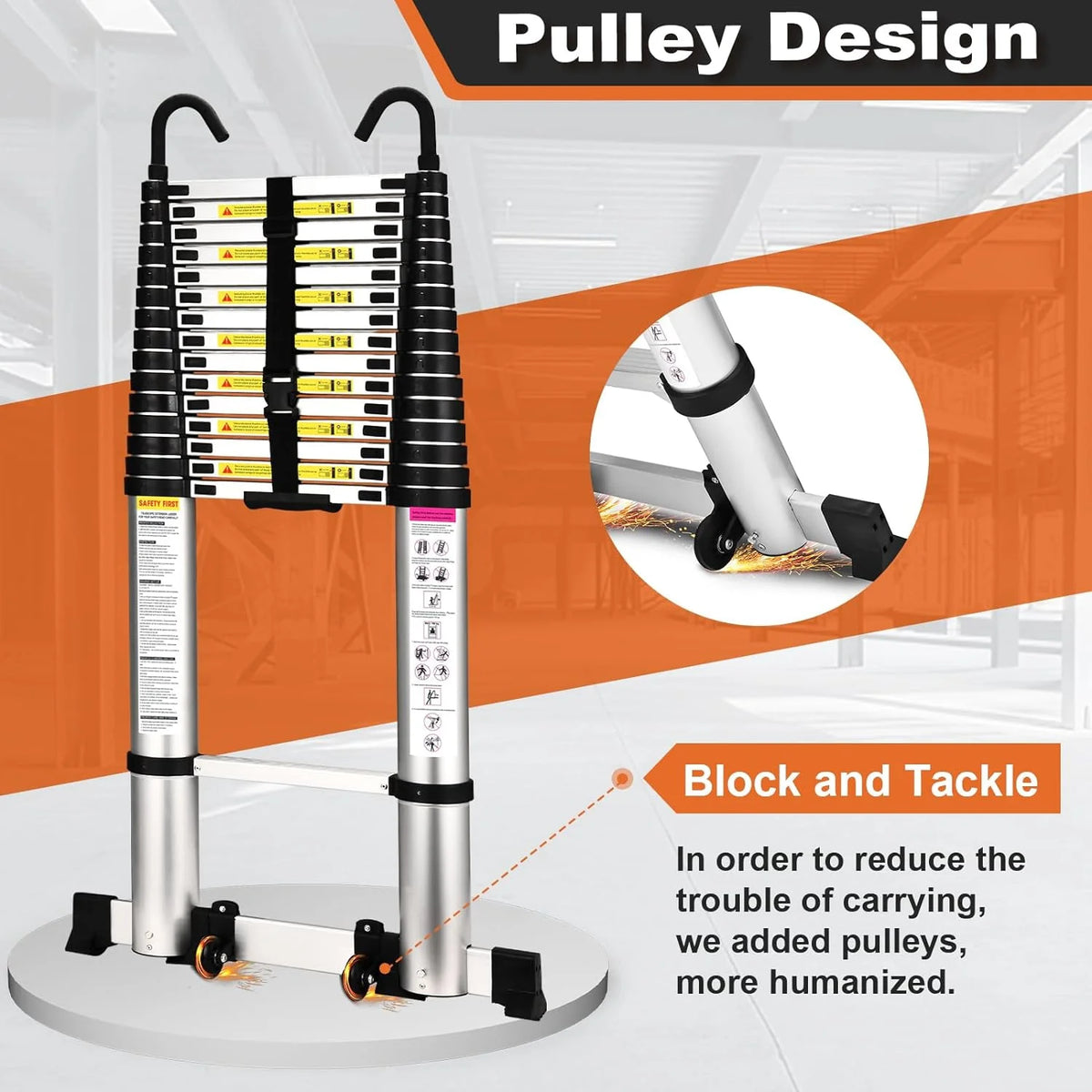 Telescoping 12.5 FT Aluminum Extension Ladder with 2 Triangle Stabilizers G794164