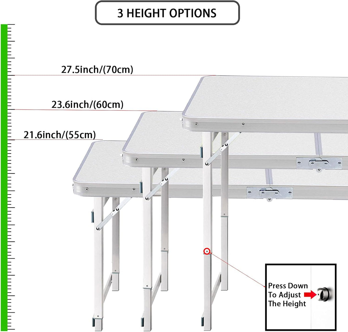 White 4 Foot Adjustable Height Folding Aluminum Camping Table with Stools W874757