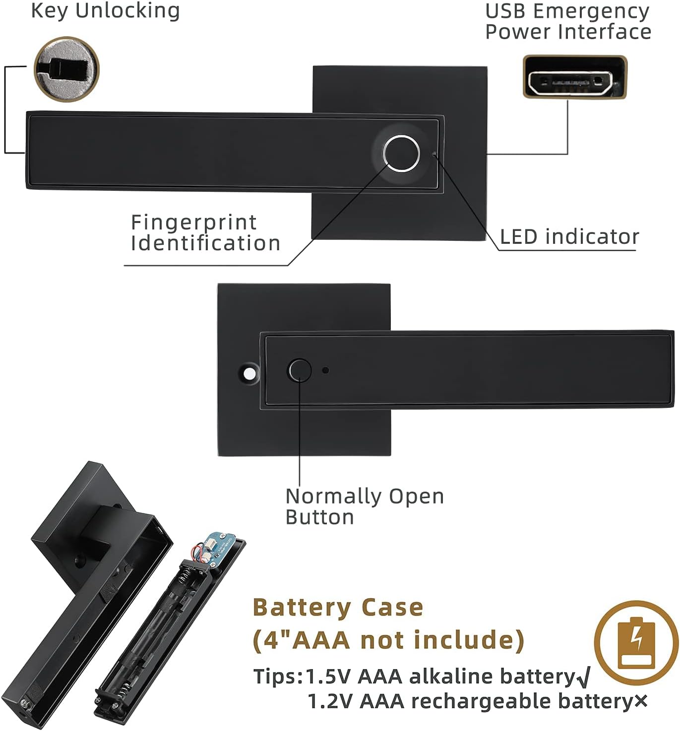 Black Pack of 2 Keyless Fingerprint Door Lock O504