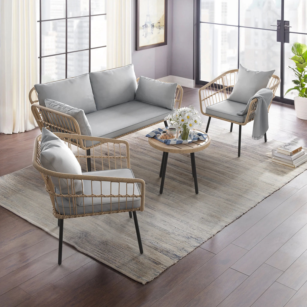 Gray 4 Piece Wicker Patio Furniture Set with Cushions G2302