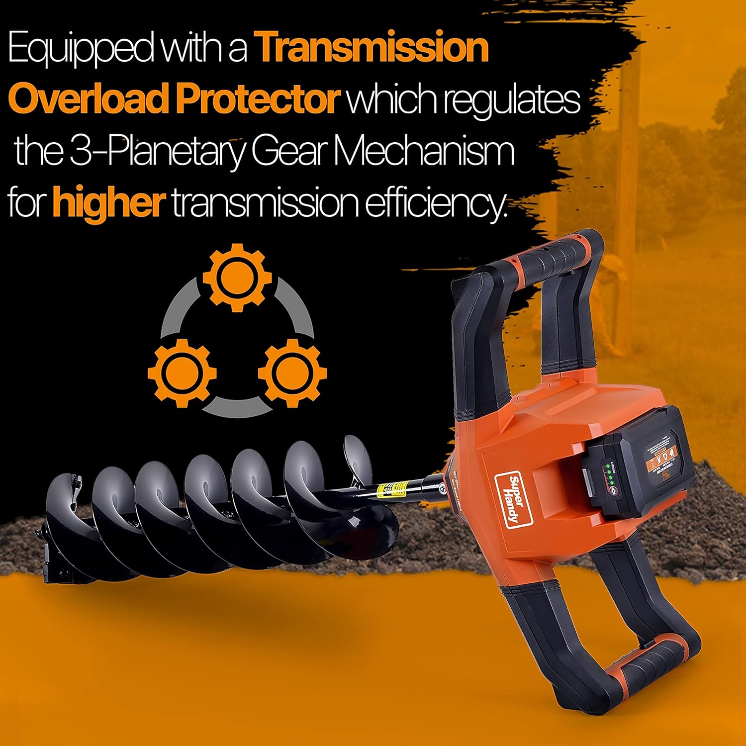Earth Auger Power Head with Steel 6"x30" Bit Electric Cordless Lithium-Ion Battery Y846602