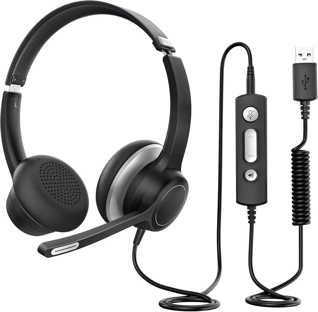 USB Headset with Noise Canceling Microphone, 3.5mm Wired, On-Ear J399