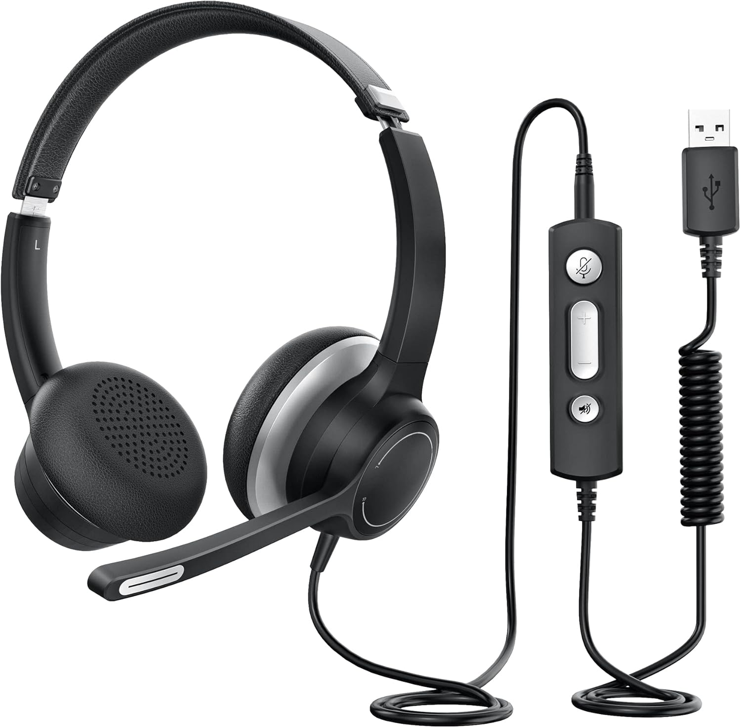 USB Headset with Noise Canceling Microphone, 3.5mm Wired, On-Ear J399