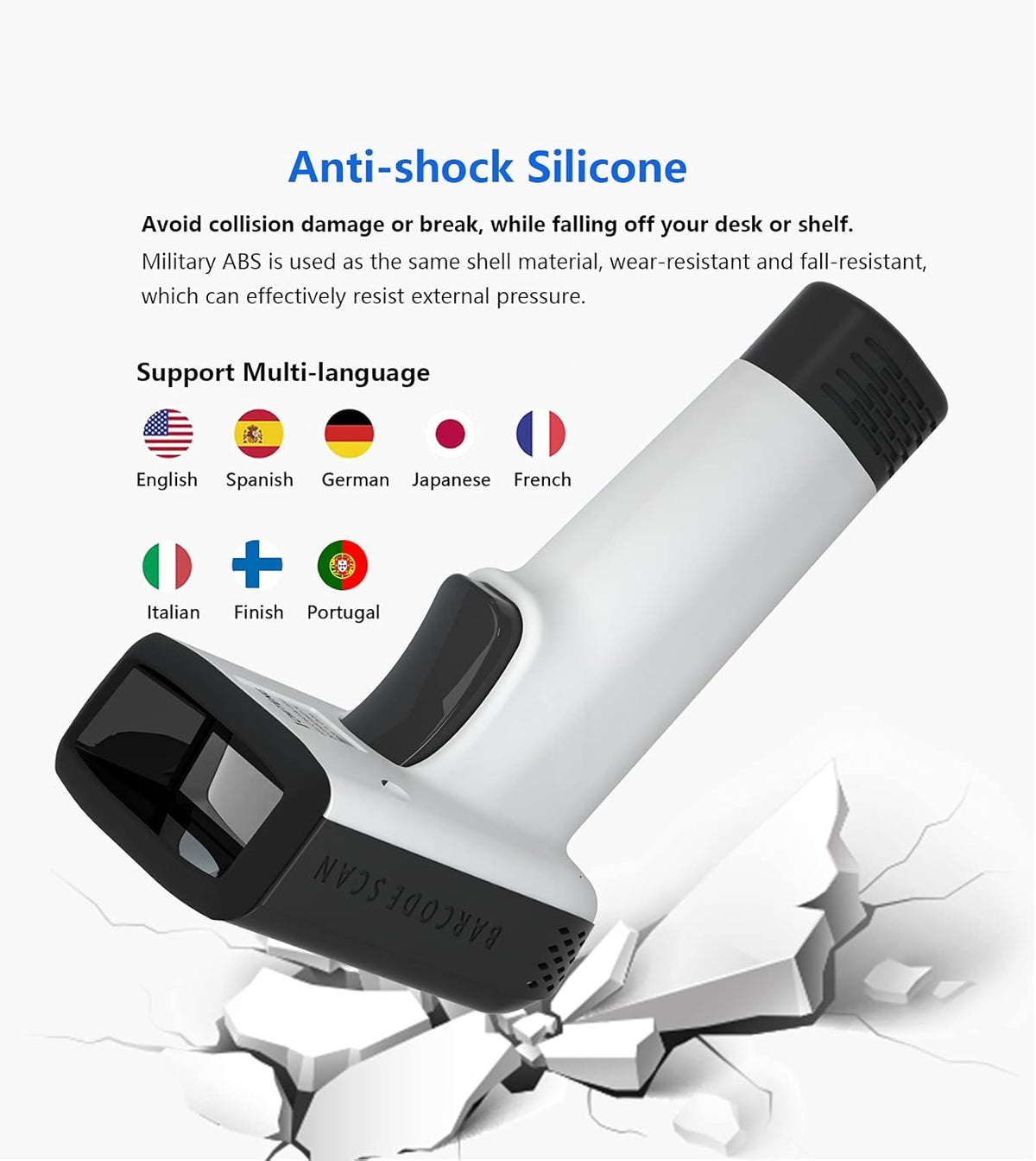 White Wireless Barcode Scanner with Vibration Alert Y228