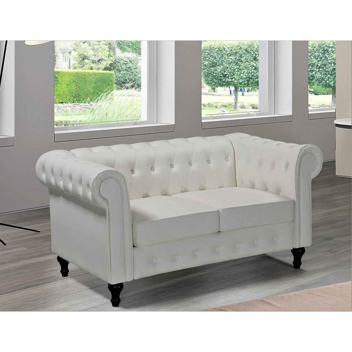 Black Faux Leather Chesterfield Loveseat X2544