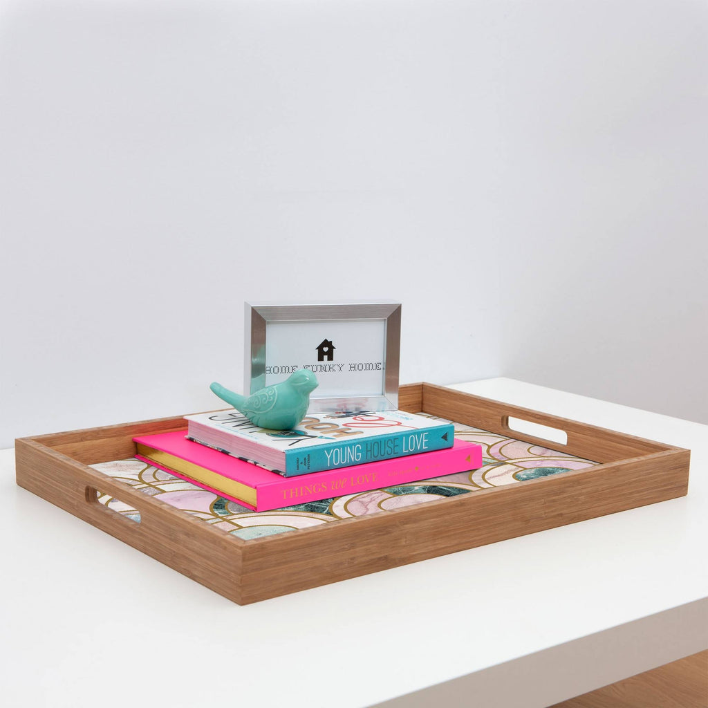 Rose Gold Marble Inlays Extra Large Rectangle Bamboo Tray L755449
