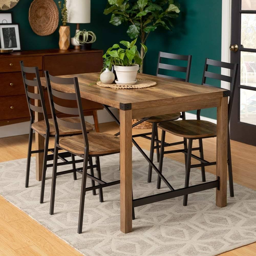 5-Piece Industrial Metal Dining Set with Slat Back Chair M696