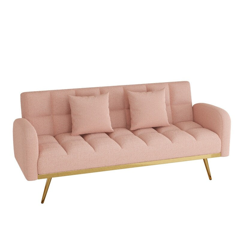 Pink Teddy Velvet Sofa Bed with Throw Pillows A848