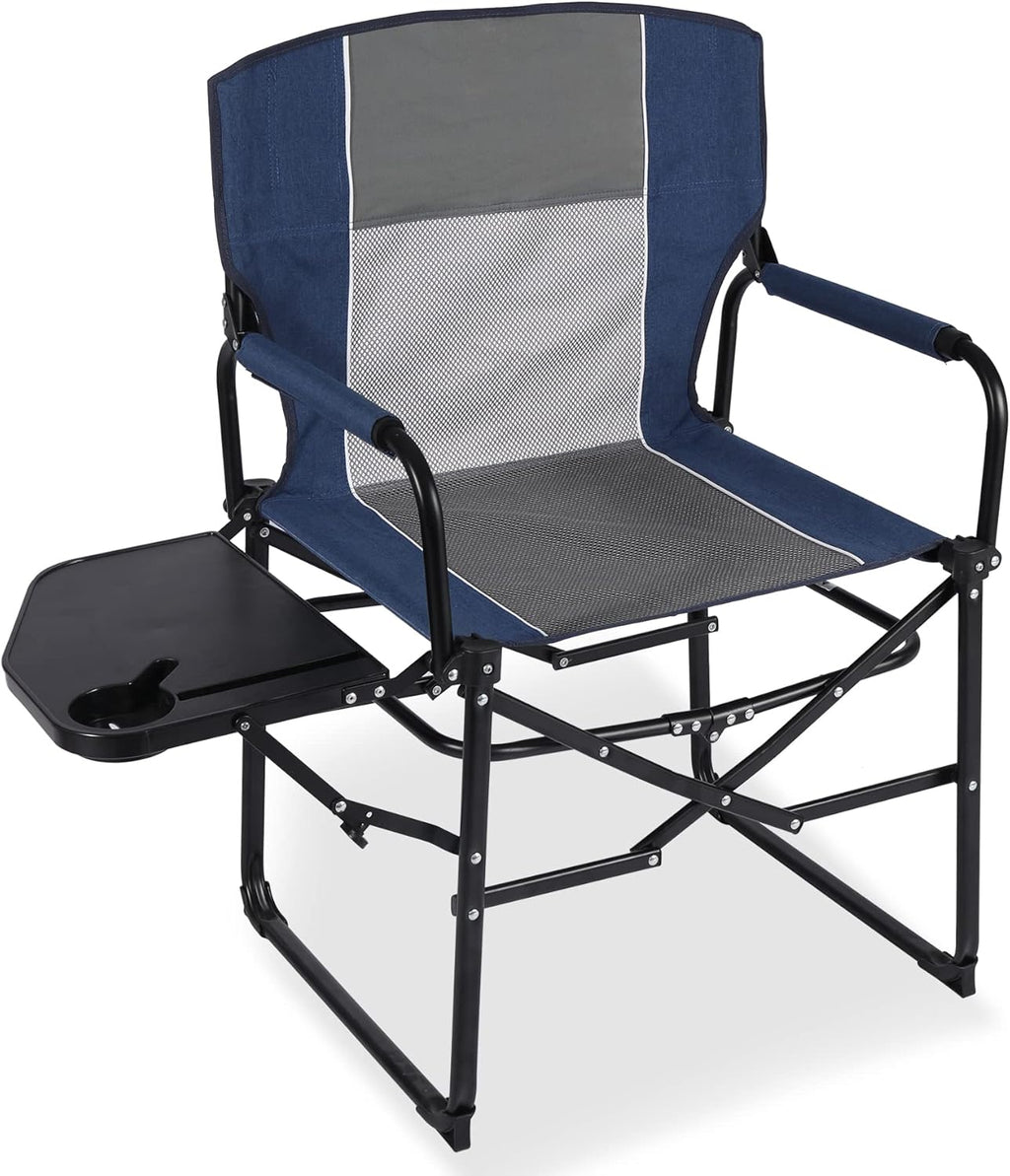 Blue Camping Folding Chair with Side Table and Cup Holder N25596