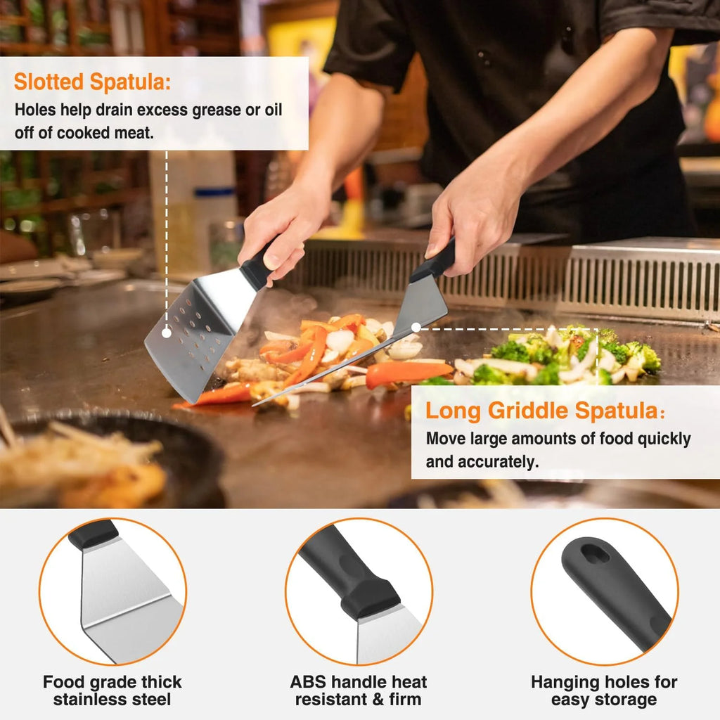 17PCS Flat Top Grill Accessories Set with Spatulas, Basting Cover, Scraper H92444