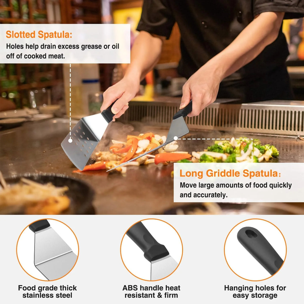 17PCS Flat Top Grill Accessories Set with Spatulas, Basting Cover, Scraper H92444