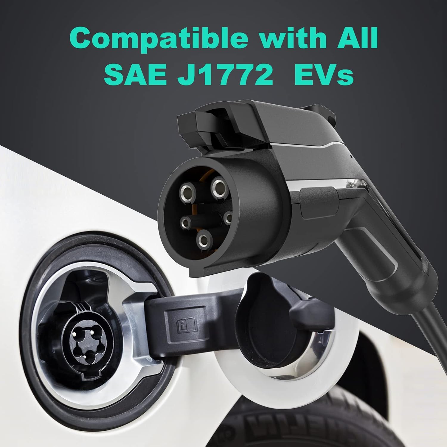 Portable EV Charger with NEMA 14-50, 25ft, Adjustable Current J876