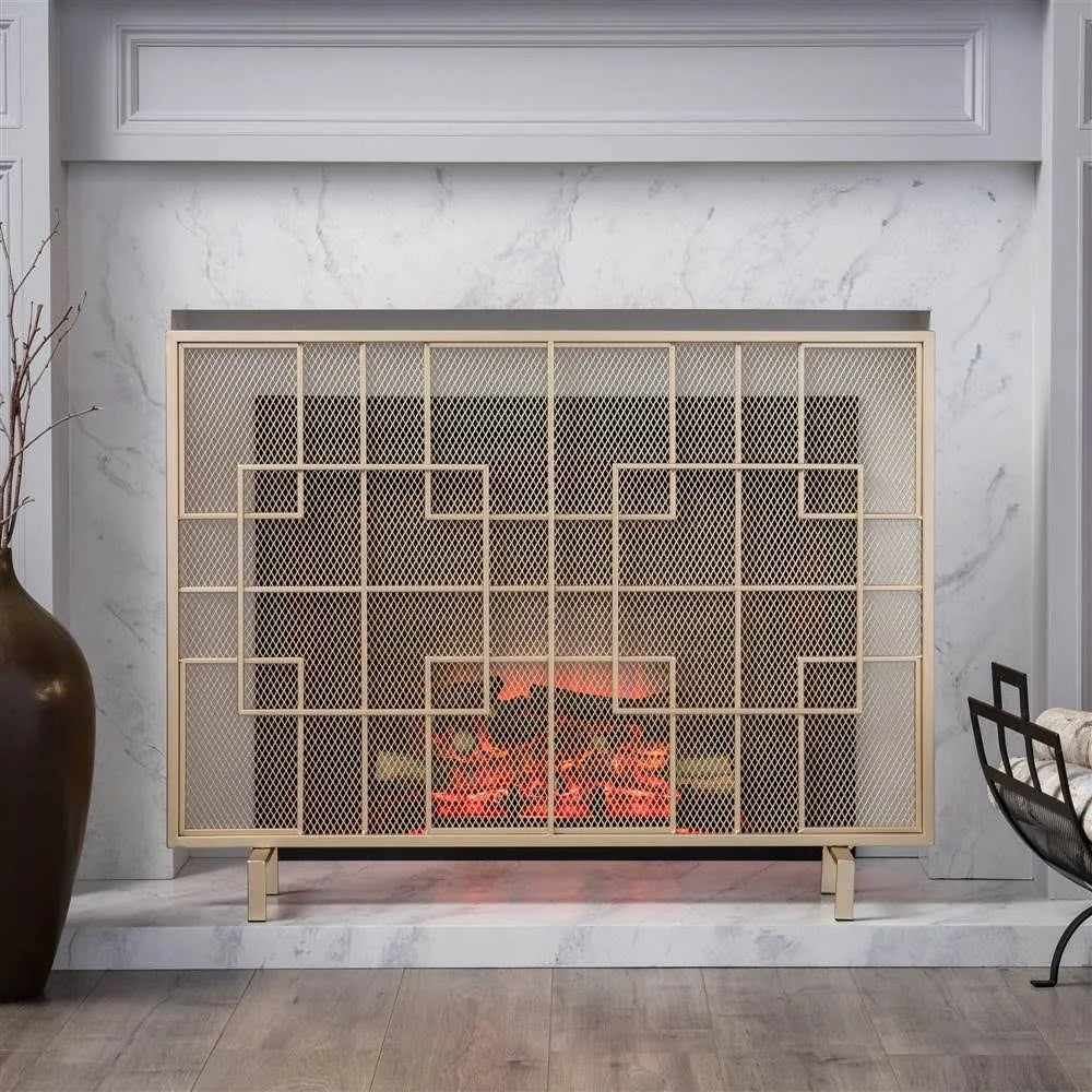 Gold Single Panel Iron Fire Screen M701115
