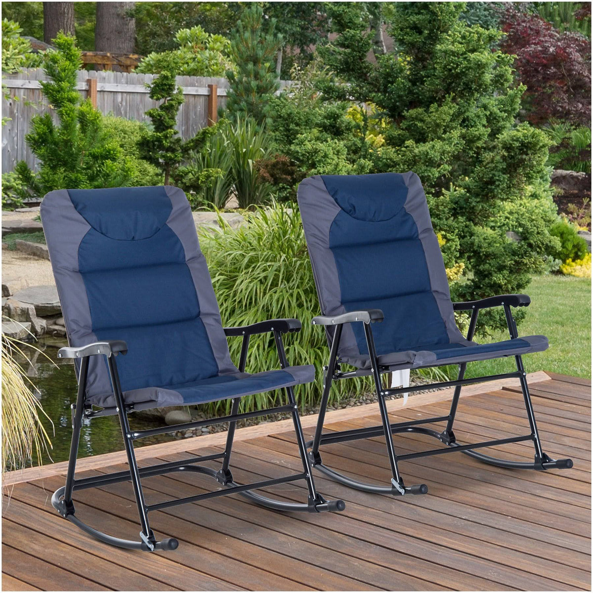 Blue Folding Padded Outdoor Camping Rocking Chair Set N112