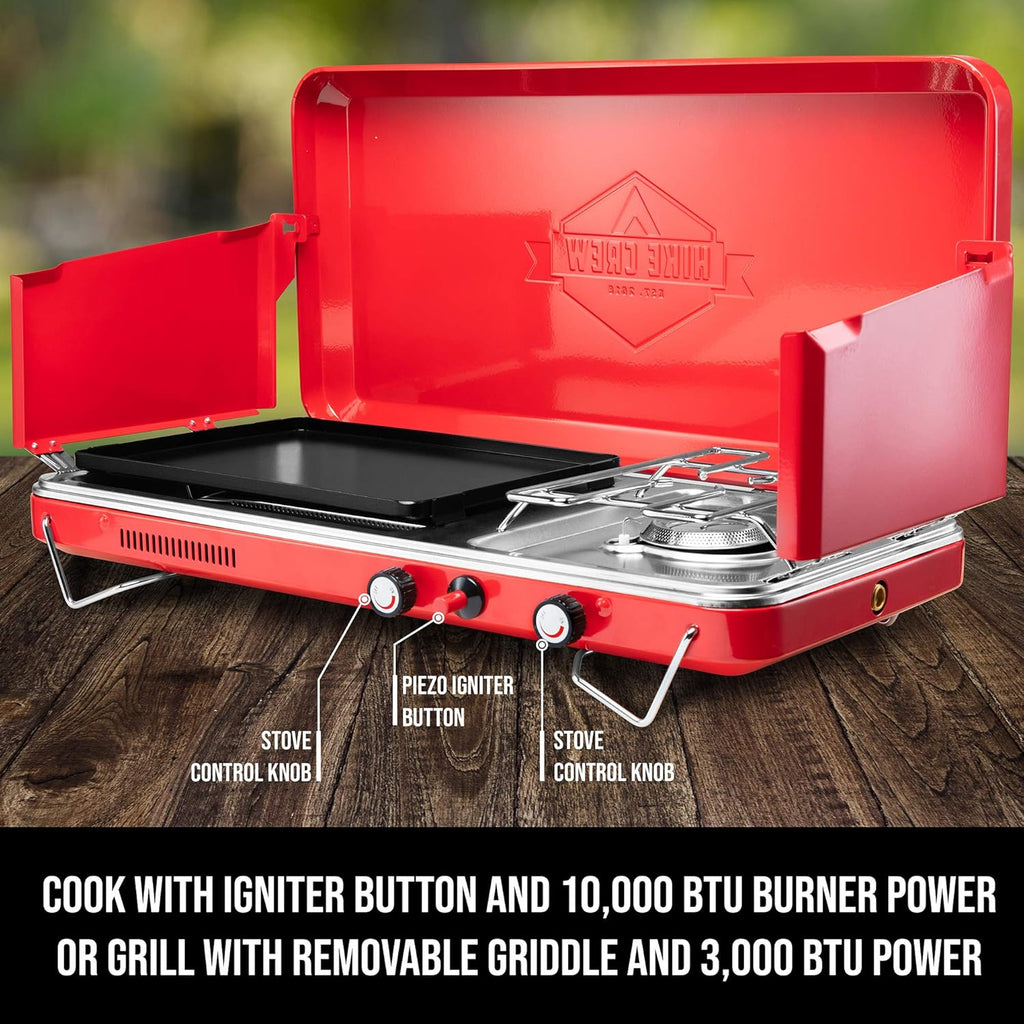 2-in-1 Gas Camping Stove with Integrated Igniter & Stainless Steel Drip Tray B2088