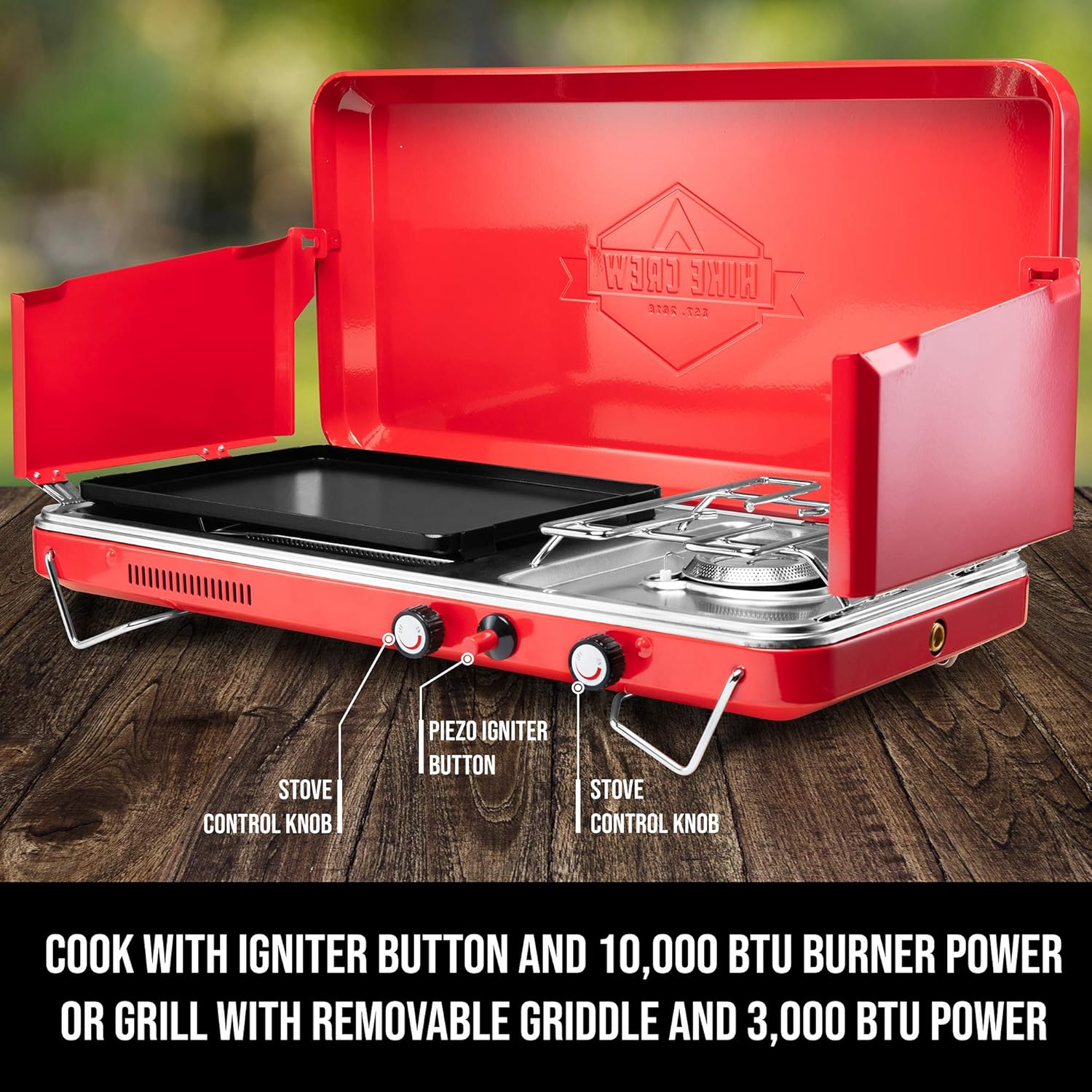 2-in-1 Gas Camping Stove with Integrated Igniter & Stainless Steel Drip Tray B2088